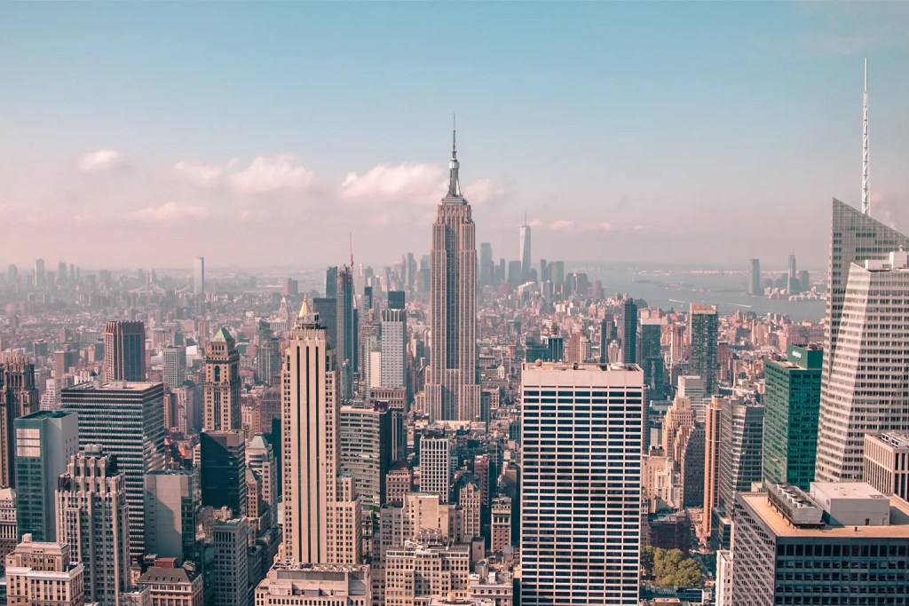 high angle view of the Empire State building and the New York skyline