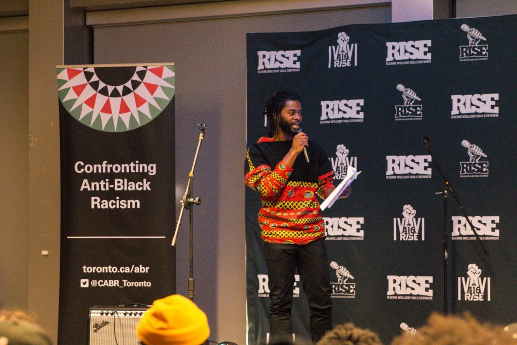 R.I.S.E host Randell calling up the next performer for the last RISE event of the year